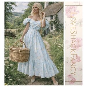 LoveShackFancy x Target Estelle Blue Floral Romantic Cottagecore Maxi Dress 10